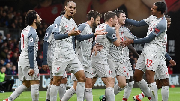 Liverpool celebration of winning goal