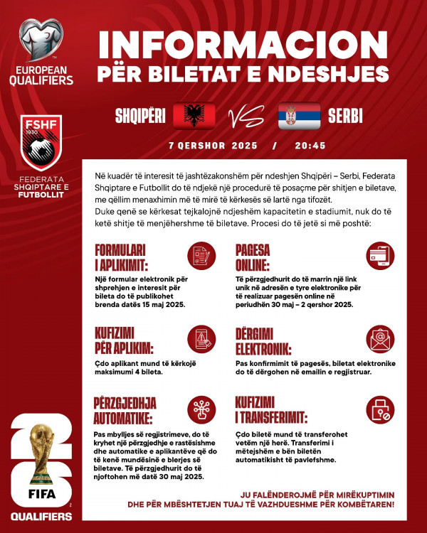 Biletat për Shqipëria - Serbia, me short automatik!