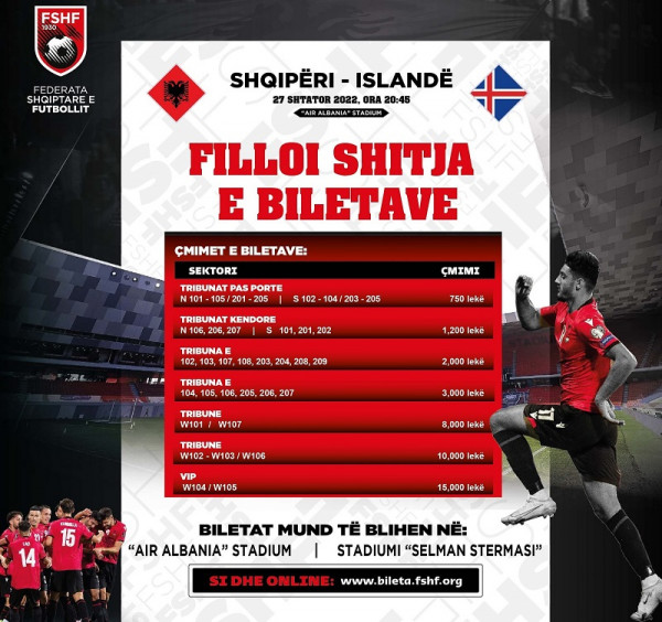 Shqipëri-Islandë, biletat në shitje